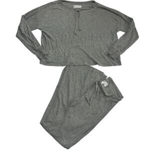 Wildfox S Small Gray Matching Lounge PJ Set Waffle Knit Flare Pants Gray
